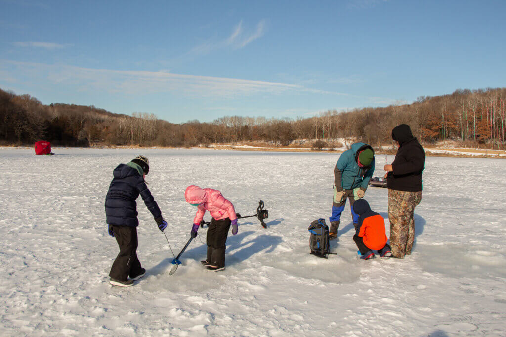 Kids ice-fishing